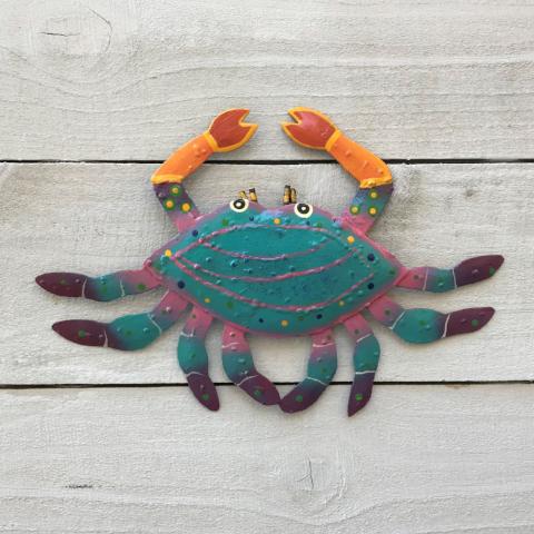 Metal Teal Fuchsia Crab Wall Art by Caribbean Rays