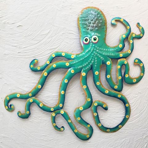 Metal Teal Octopus Wall Art