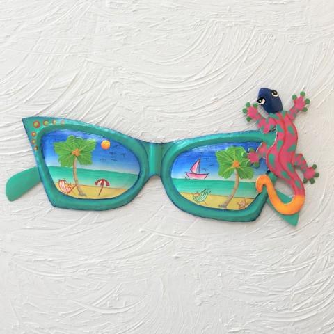 15in Metal Teal Sunglasses with Gecko Wall Accent by Caribbean Rays