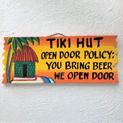 19in Distressed Tiki Hut Open Door Policy Wood Sign by Caribbean Rays