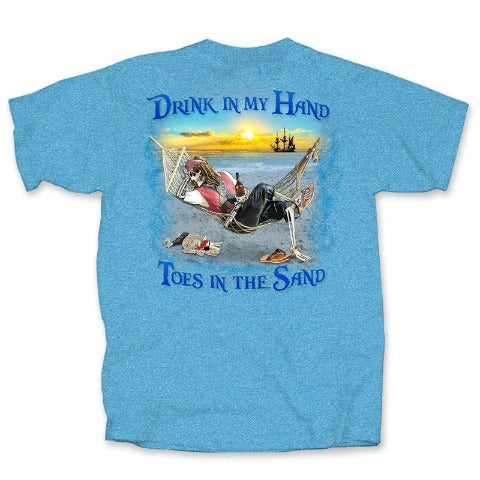 Pirate Drink In My Hand Short Sleeve Turquoise Heather Tropical T-shirt by Caribbean Rays