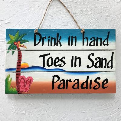 16in Distressed Drink in the Hand Wood Sign by Caribbean Rays