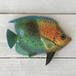 Tropical resin fish wall decor with blue-green and orange scaled body, round eye