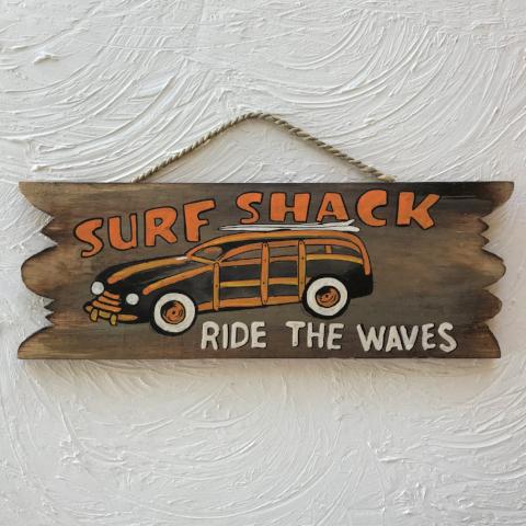 16in Surf Shack Distressed Brown Wood Sign