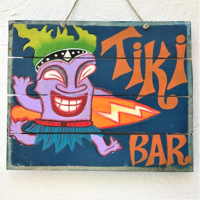 16in Distressed Tiki Surfer Tiki Bar Wood Sign Accent by Caribbean Rays