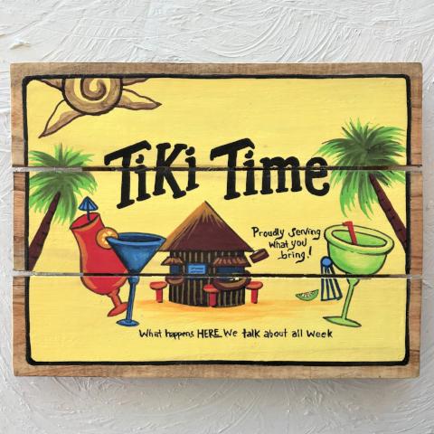 16in Tiki Time Wood Sign By Caribbean Rays
