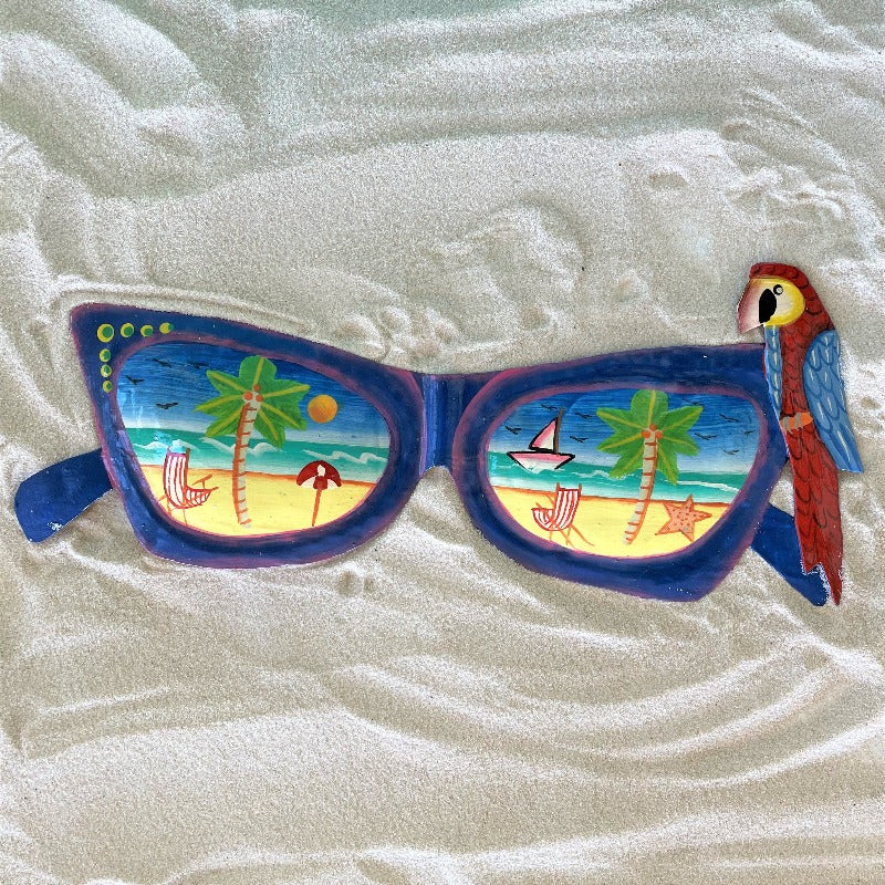 14in Blue Metal Sunglasses with Parrot Wall Art at Caribbean Rays