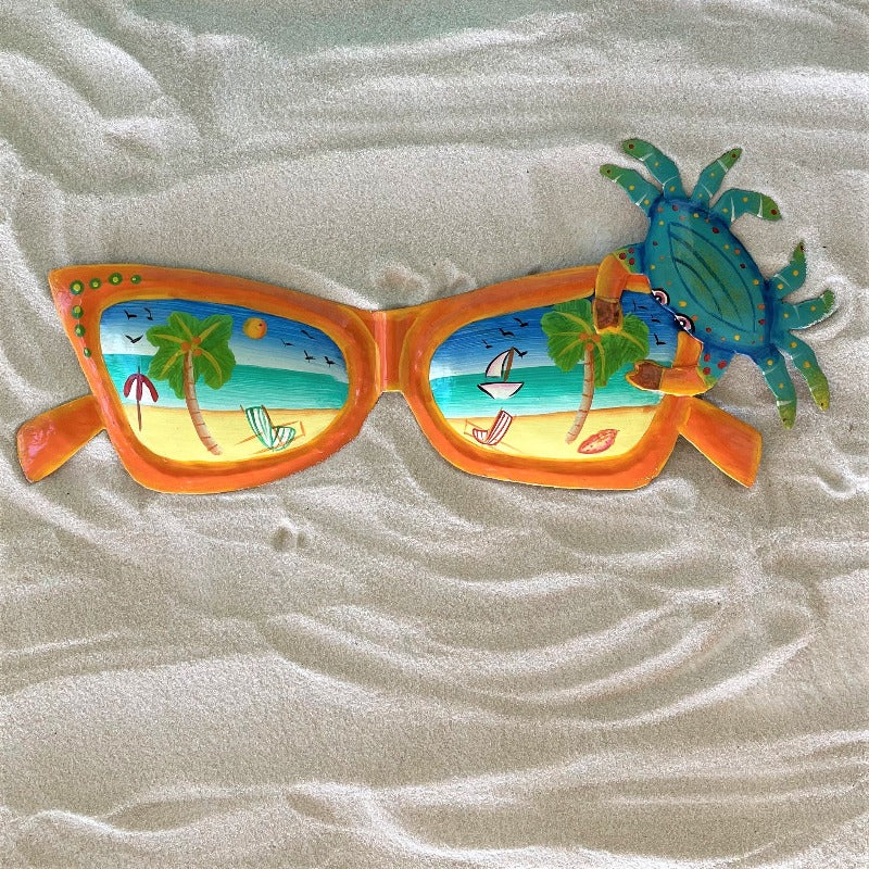 15in Orange Sunglasses with Teal Crab Wall Decor at Caribbean Rays