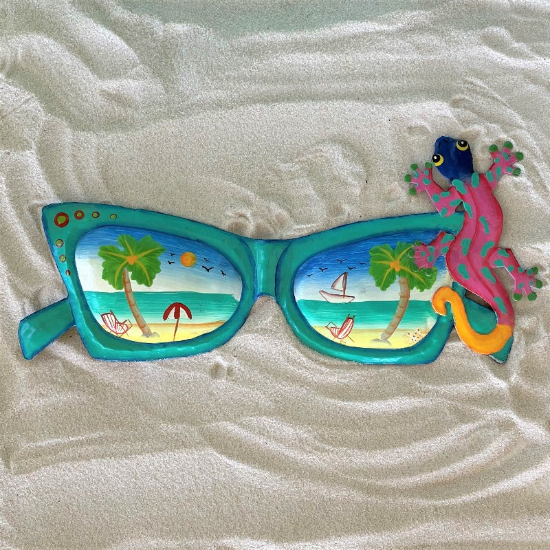 15in Metal Teal Sunglasses with Gecko Wall Accent at Caribbean Rays